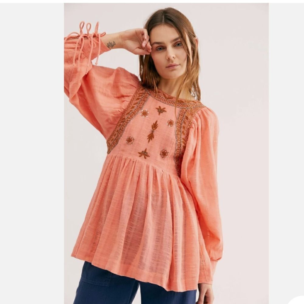 Free People Bali Birdie blouse size small peach color